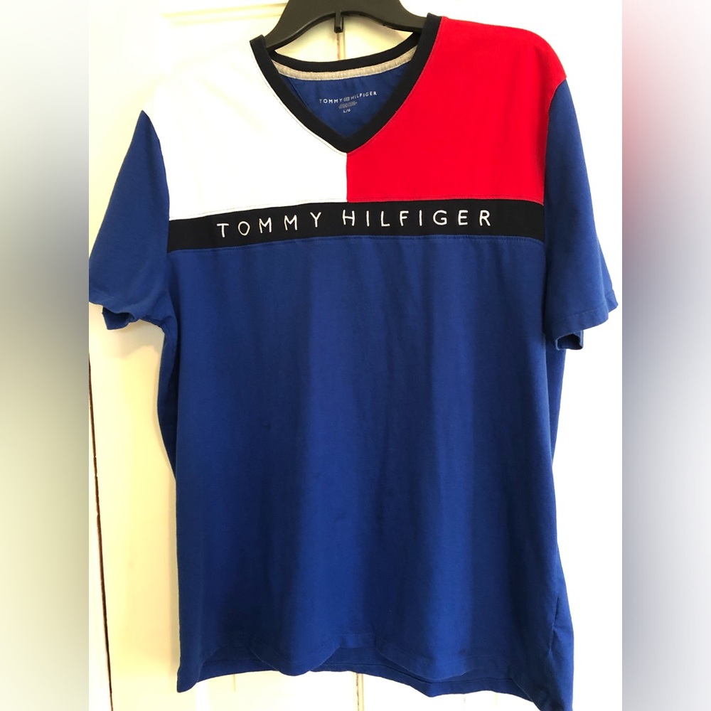 Tommy Hilfiger Colorblock V-Neck Tee - Blue/Red/White